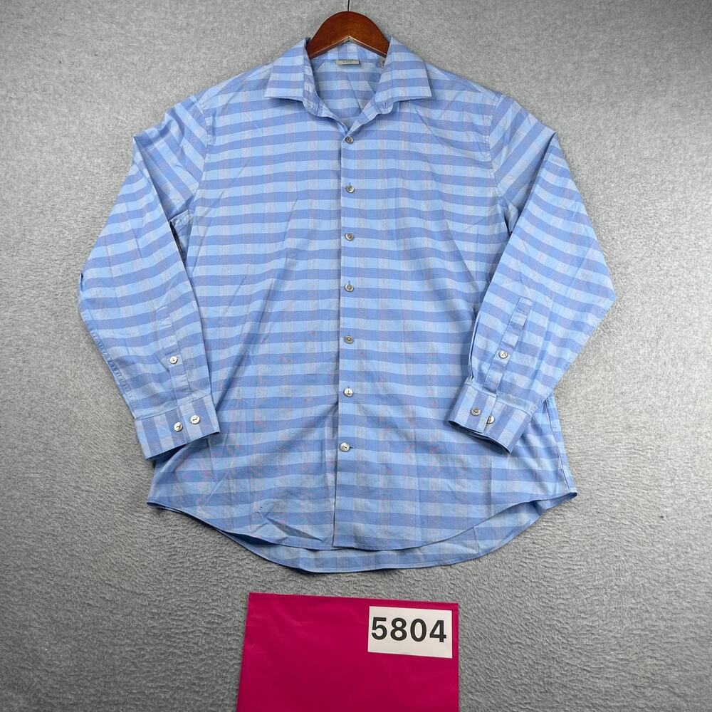 Reaction Kenneth Cole Slim Fit Shirt Blue Striped Button Up Long Sleeve Mens L